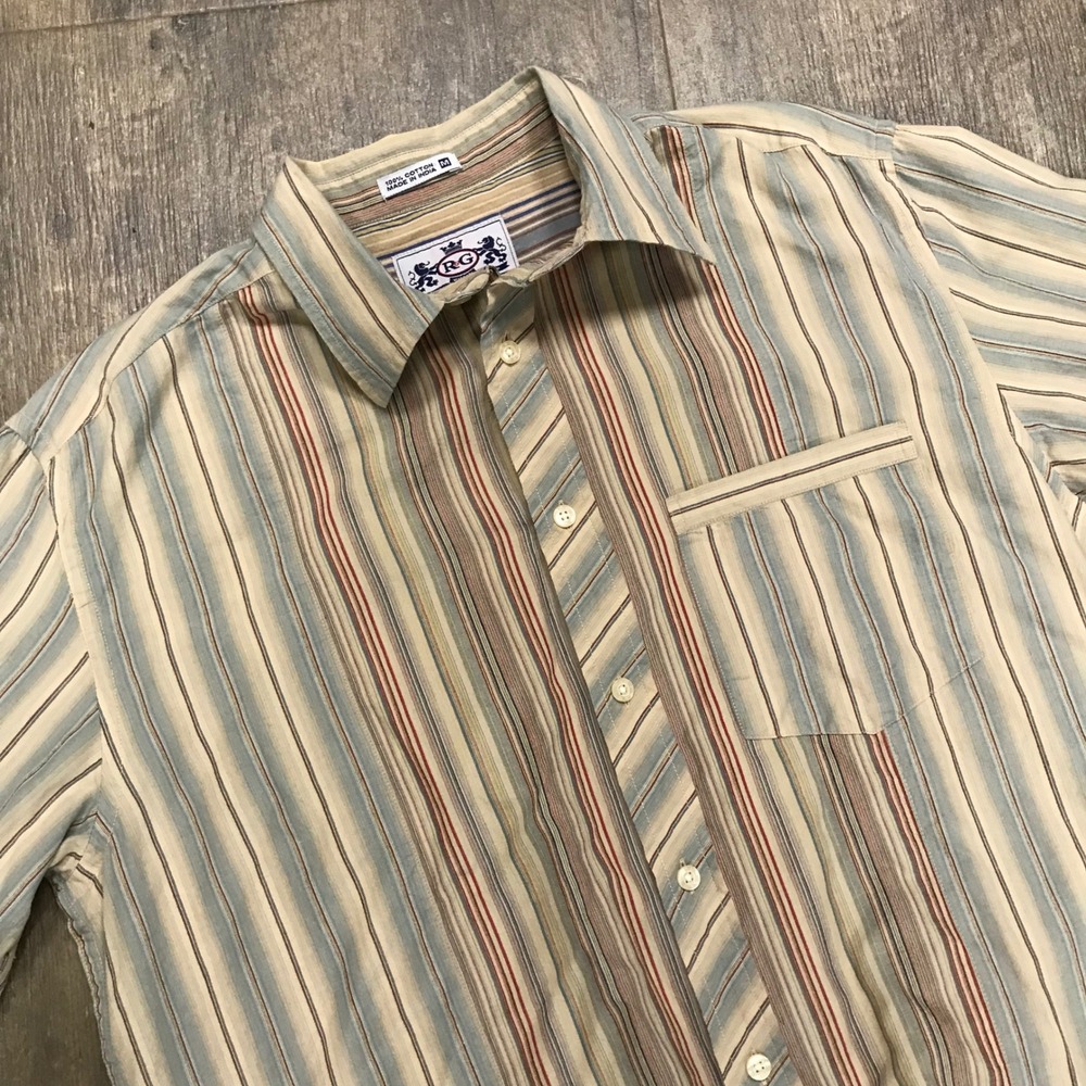 R&G London Robert Graham Button Front Shirt Men Size Medium Striped Preppy